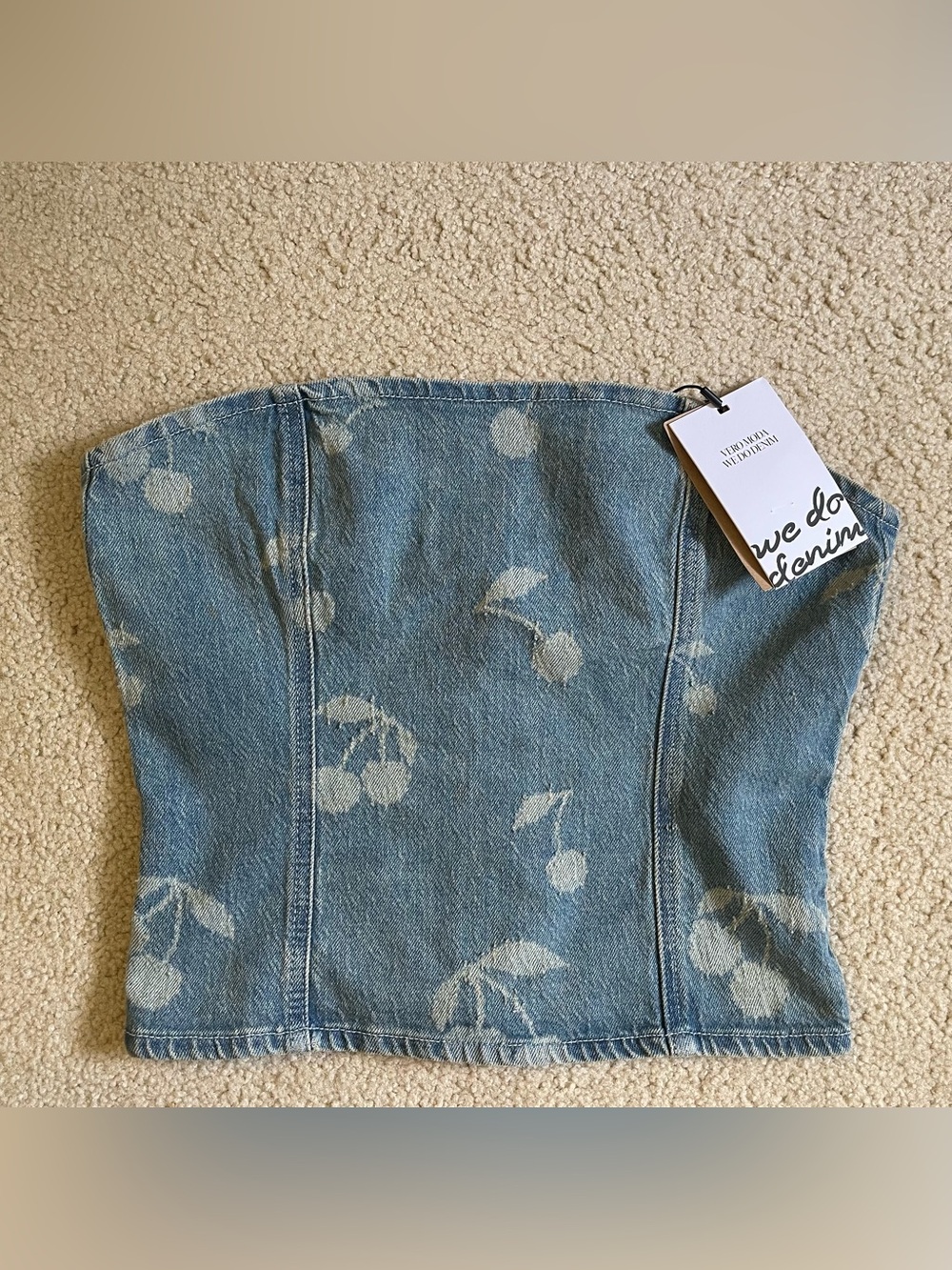 NWT Vero Moda Light Blue Denim Cherry Corset Tube Top Size Small